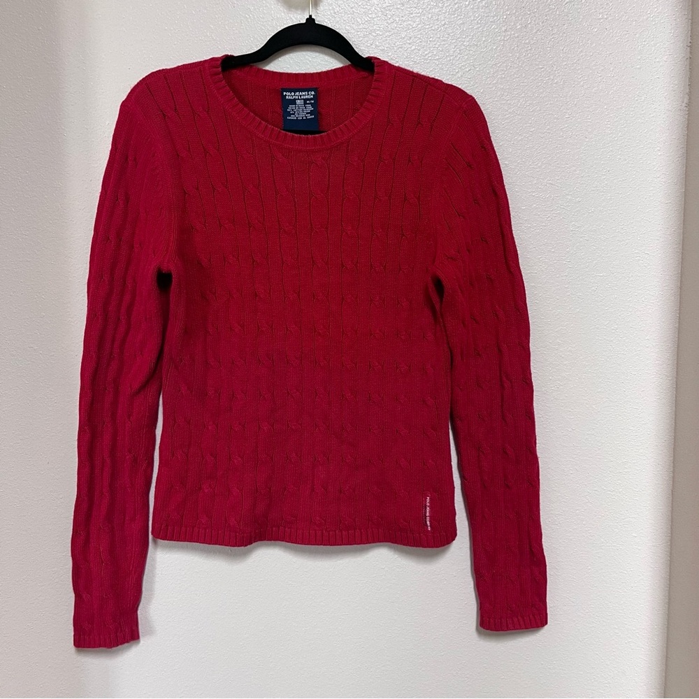 Vtg Polo Jeans Company Ralph Lauren Pullover Cable Knit Red Sweater Women’s M